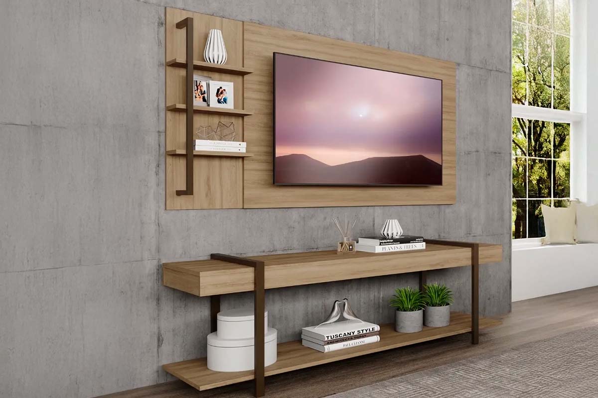 Rack com estilo industrial para uma sala moderna