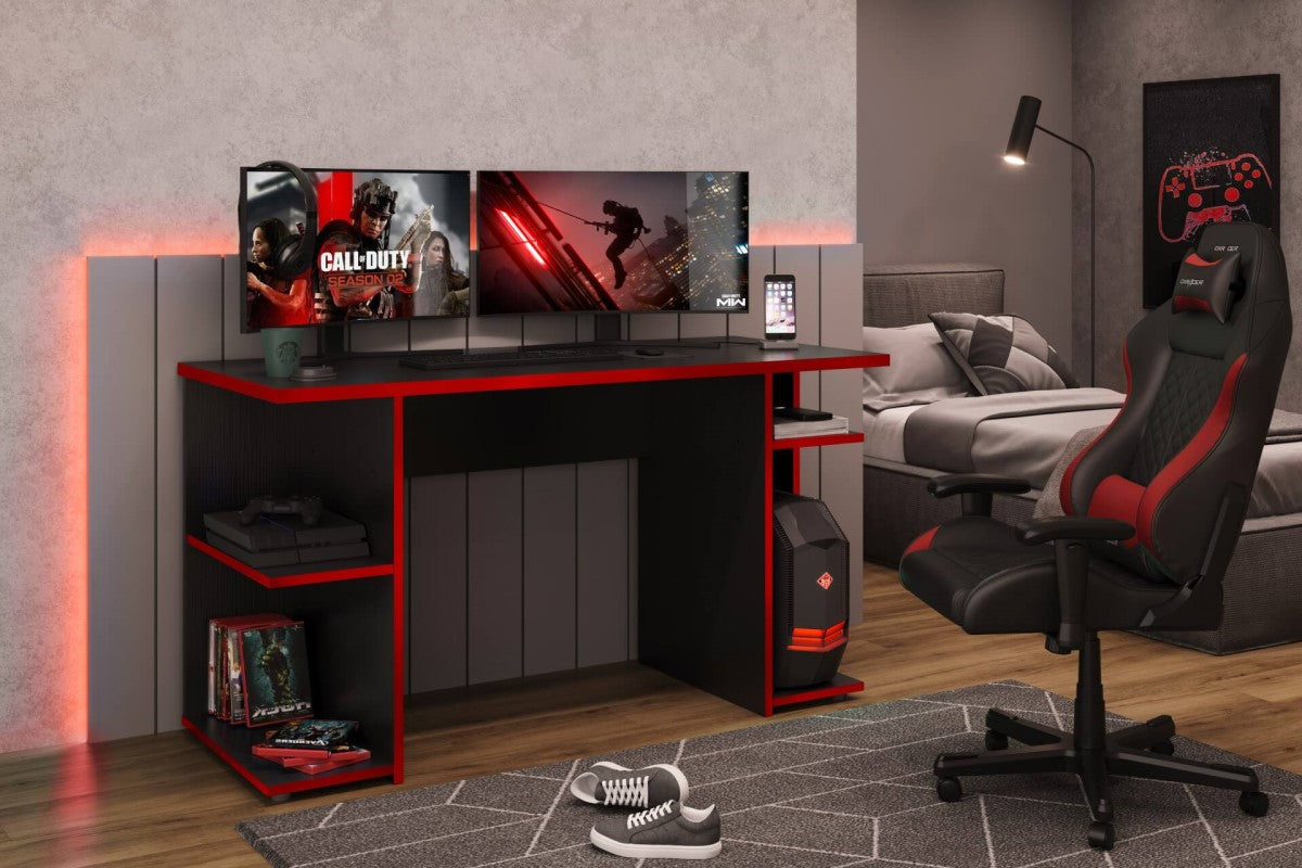 Escrivaninha gamer preto touch com vermelho
