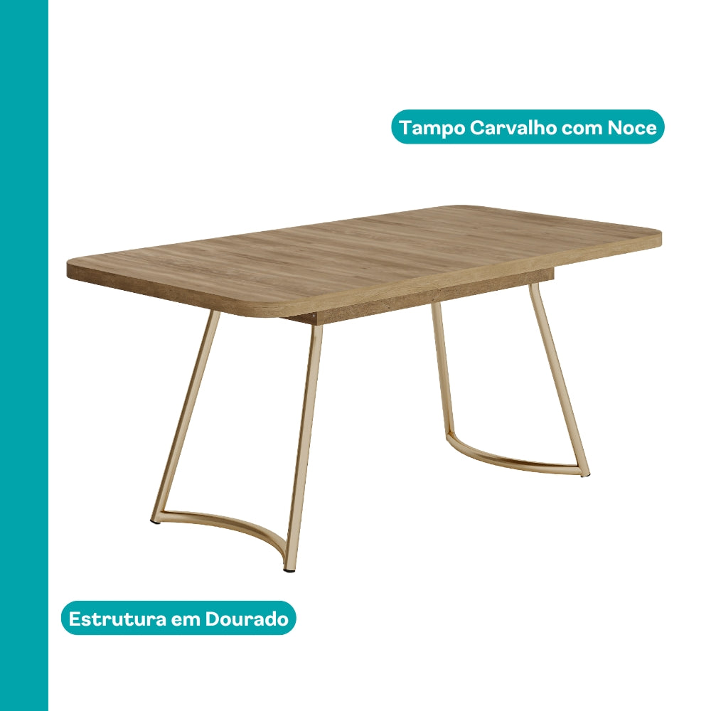 Mesa Toscana 6 lugares Carraro Carvalho c/ Dourado - imagem 2