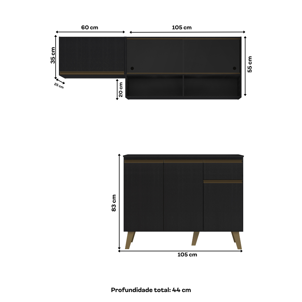 Cozinha Compacta Atlanta Kitch Preto Touch - imagem 5