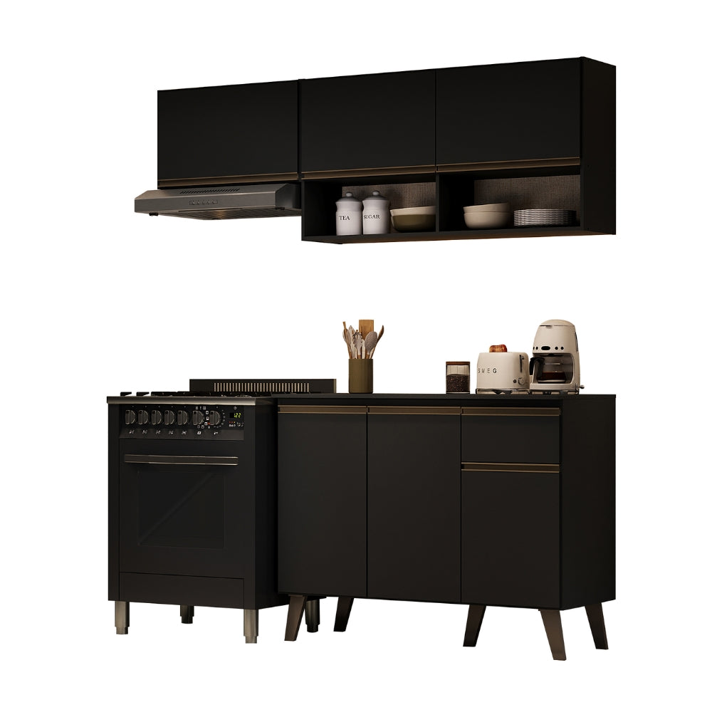 Armário de Cozinha Compacta Atlanta Petit Carraro Preto Touch