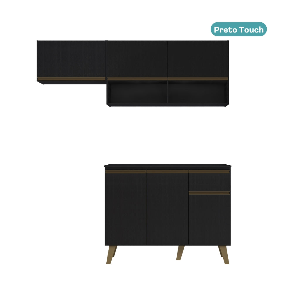 Armário de Cozinha Compacta Atlanta Petit Carraro Preto Touch