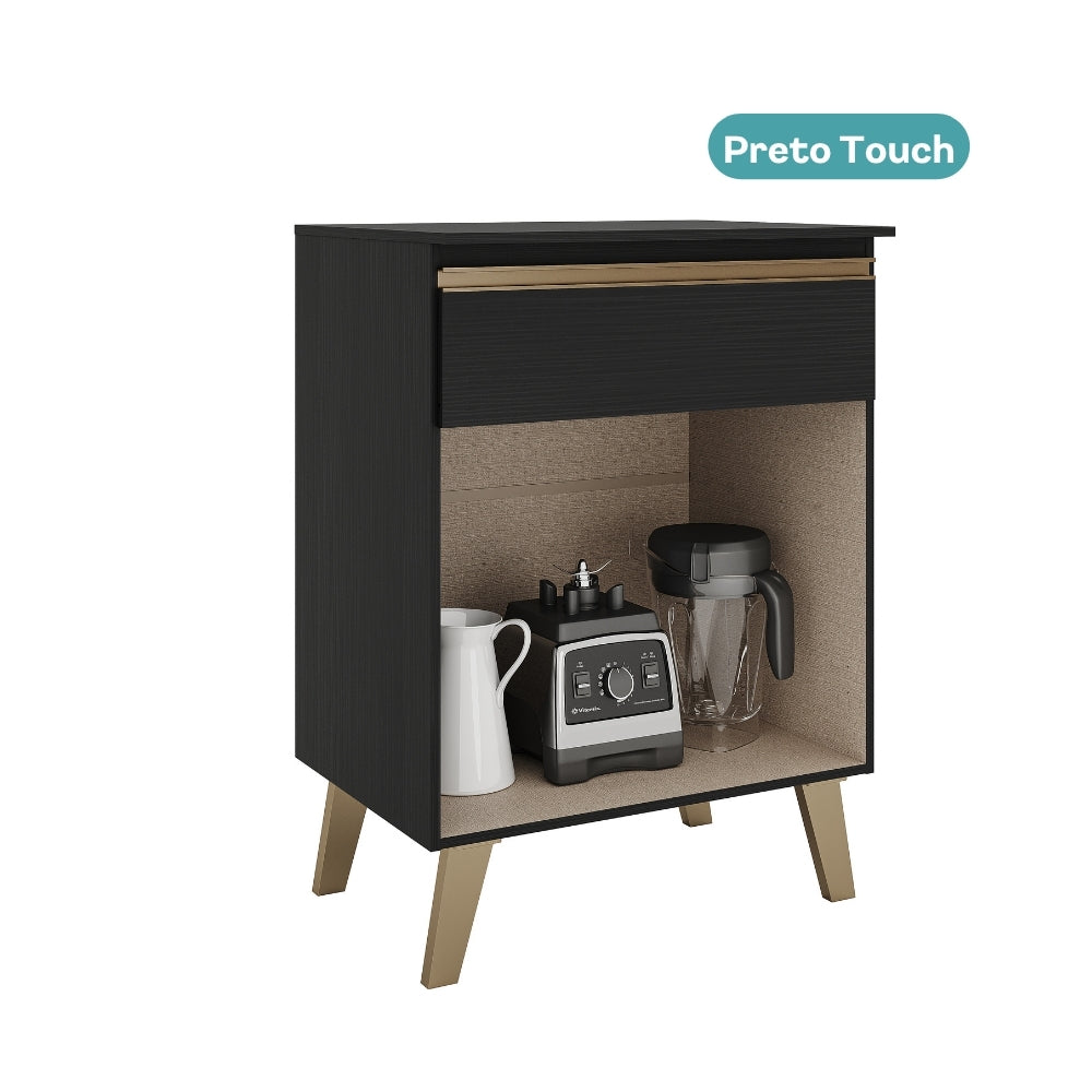 Balcão 600 Atlanta Carraro Preto Touch 2 Portas 1 Gaveta