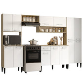 Armário de Cozinha Compacta Completa Arizona Plus Carraro Carvalho com Branco