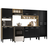 Armário de Cozinha Compacta Completa Arizona Plus Carraro Carvalho com Preto
