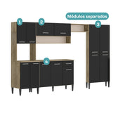 Armário de Cozinha Compacta Completa Arizona Plus Carraro Carvalho com Preto