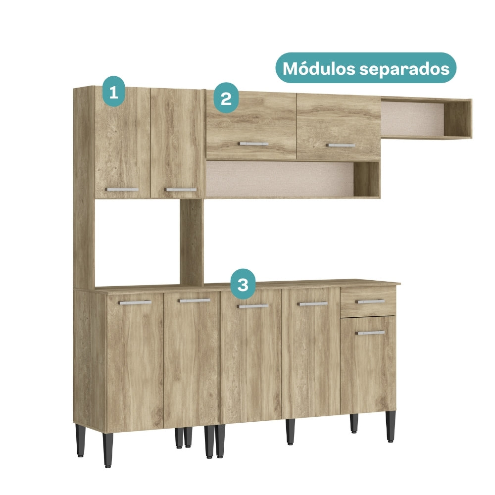 Armário de Cozinha Compacta Completa Arizona Essence Carraro Carvalho