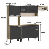 Armário de Cozinha Compacta Completa Arizona Essence Carraro Carvalho com Preto