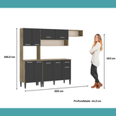 Armário de Cozinha Compacta Completa Arizona Essence Carraro Carvalho com Preto