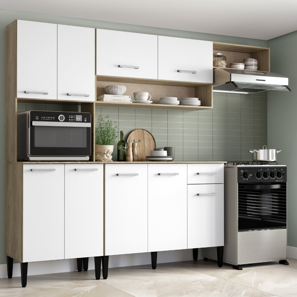 Armário de Cozinha Compacta Completa Arizona Essence Carraro Carvalho com Branco