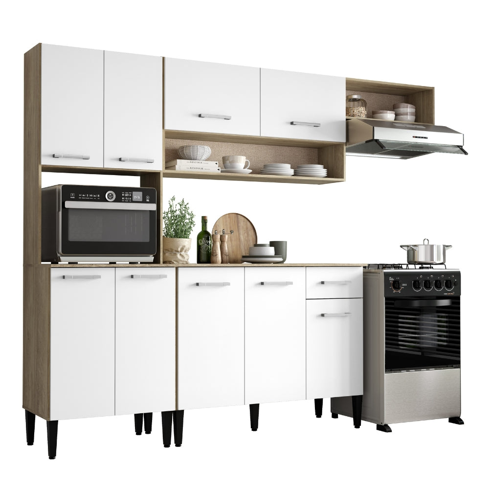 Armário de Cozinha Compacta Completa Arizona Essence Carraro Carvalho com Branco