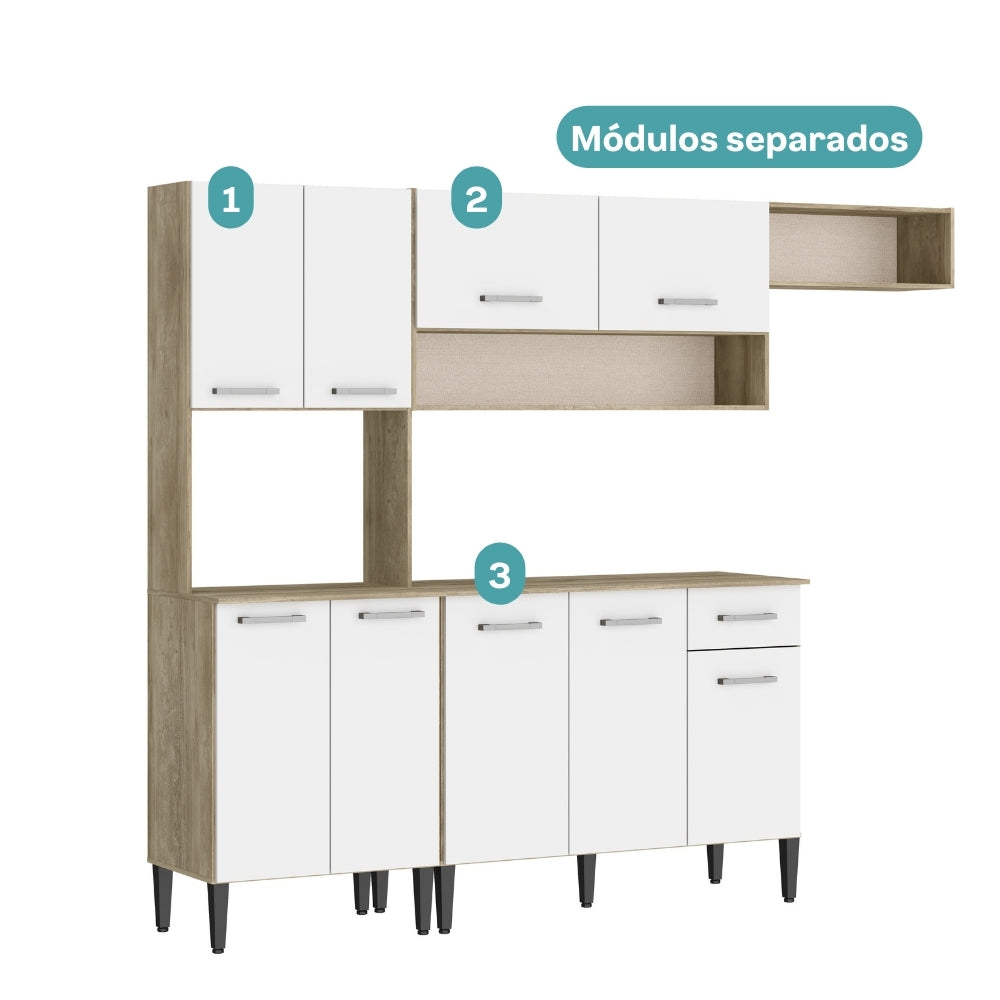 Armário de Cozinha Compacta Completa Arizona Essence Carraro Carvalho com Branco
