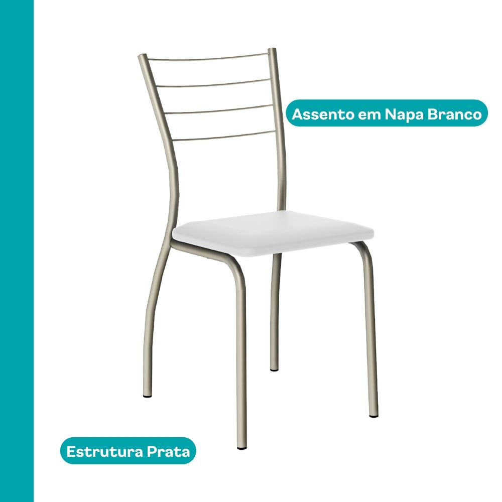 Conjunto Sala de Jantar 4 Cadeiras Bogotá Carraro Branco Prata