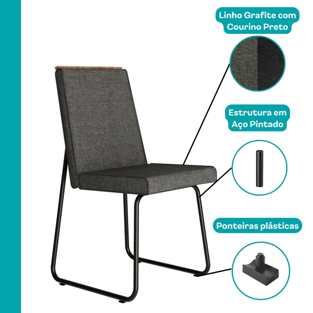 Conjunto Sala de Jantar 4 Cadeiras Glasgow Carraro Grafite Preto