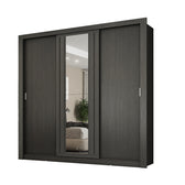Guarda Roupa Casal 3 Portas Doha c/ Espelho Central Carraro Preto Touch