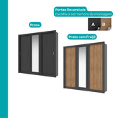 Guarda Roupa Casal 3 Portas Doha c/ Espelho Central Carraro Preto Touch
