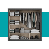 Guarda Roupa Casal 3 Portas Doha c/ Espelho Central Carraro Preto Touch