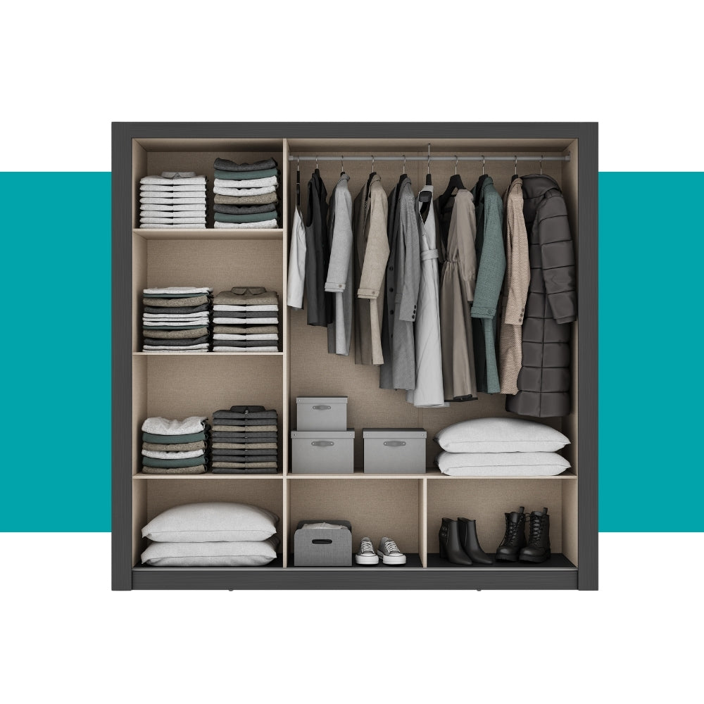 Guarda Roupa Casal 3 Portas Doha c/ Espelho Central Carraro Preto Touch