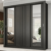 Guarda Roupa Casal 3 Portas Doha c/ Espelhos Laterais Carraro Preto Touch