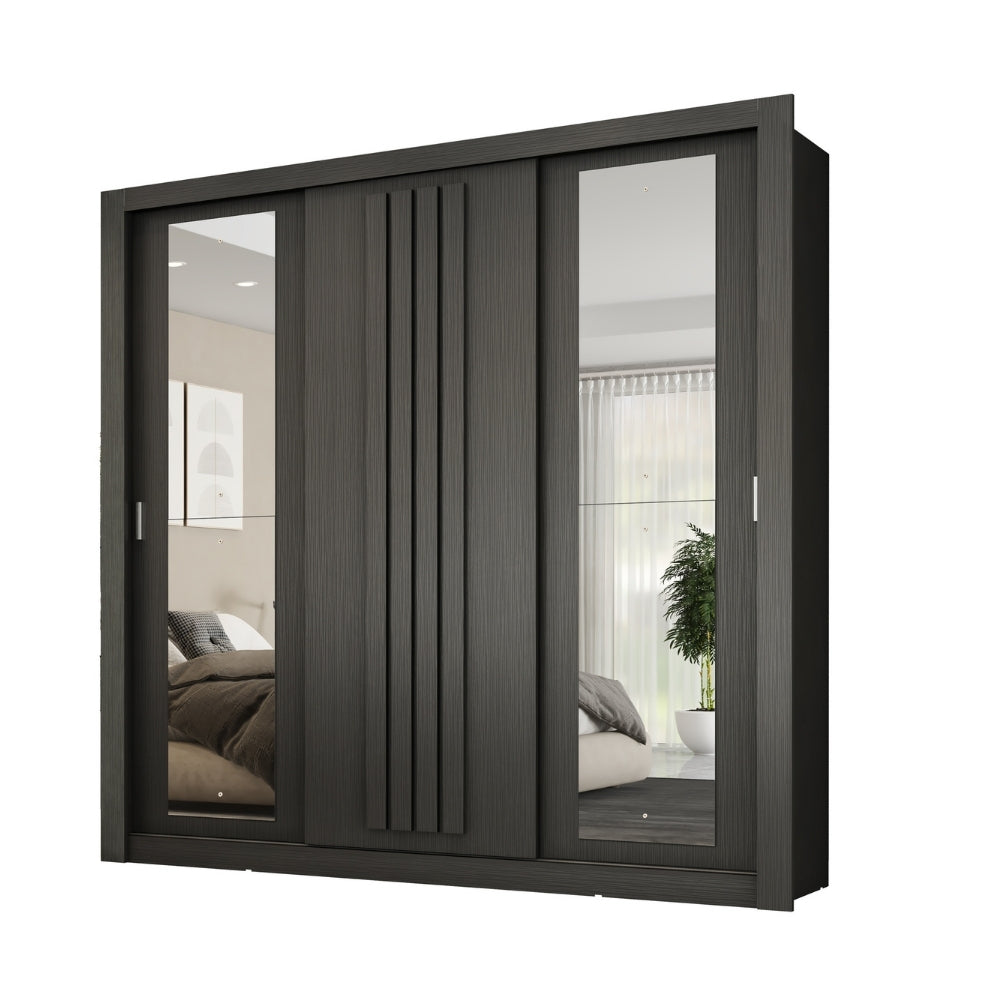 Guarda Roupa Casal 3 Portas Doha c/ Espelhos Laterais Carraro Preto Touch