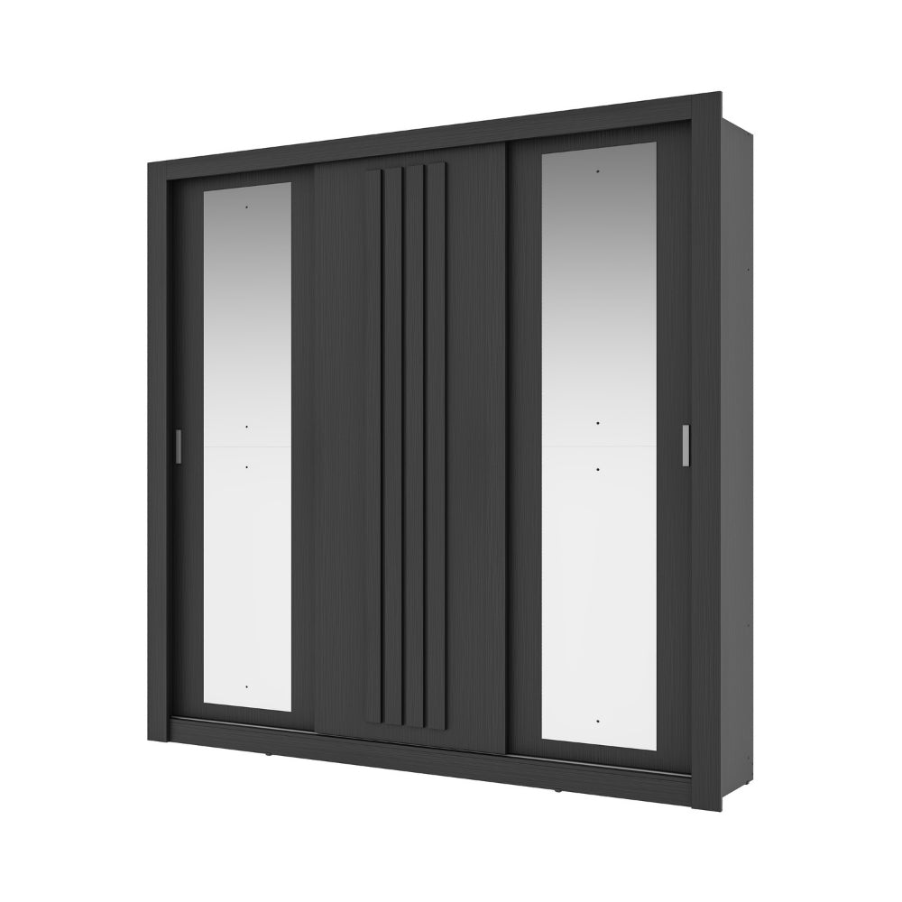 Guarda Roupa Casal 3 Portas Doha c/ Espelhos Laterais Carraro Preto Touch