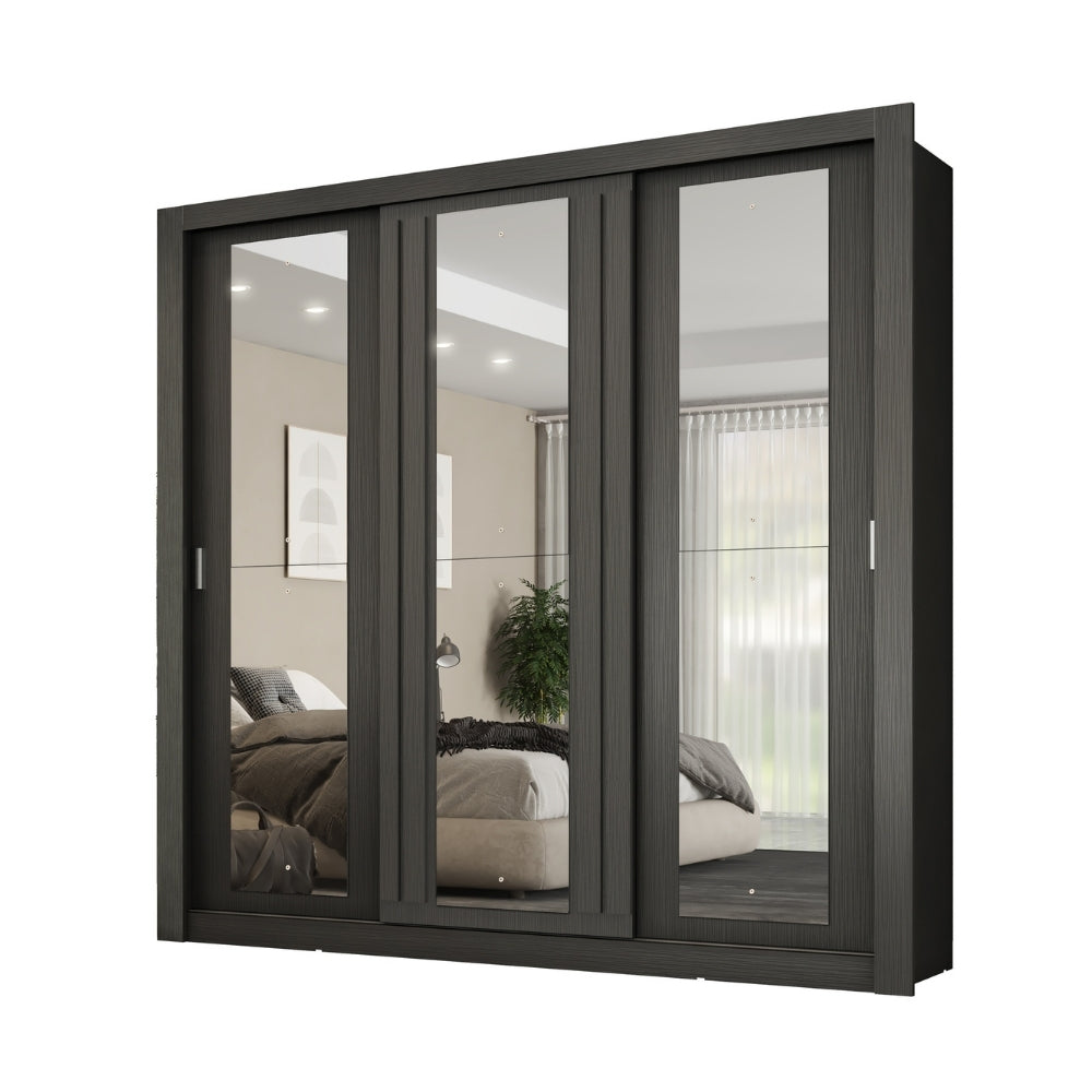 Guarda Roupa Casal 3 Portas Doha c/ 3 Espelhos Carraro Preto Touch