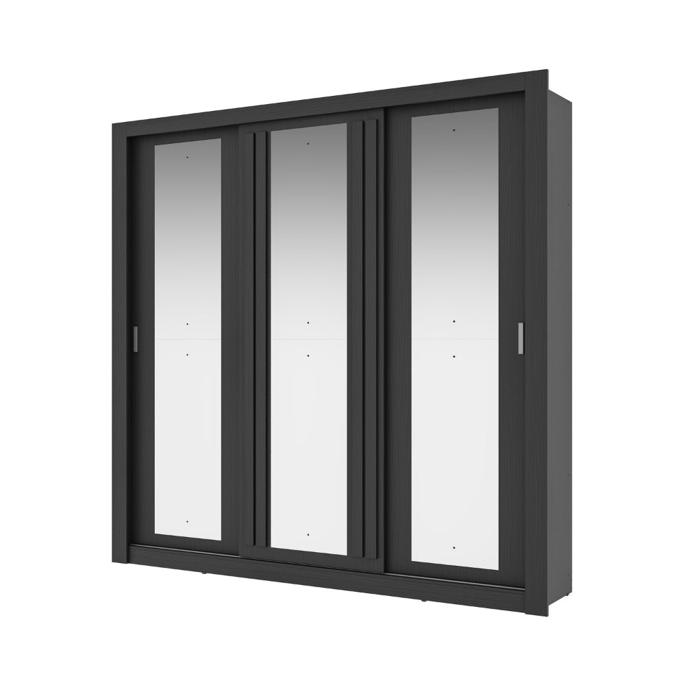 Guarda Roupa Casal 3 Portas Doha c/ 3 Espelhos Carraro Preto Touch