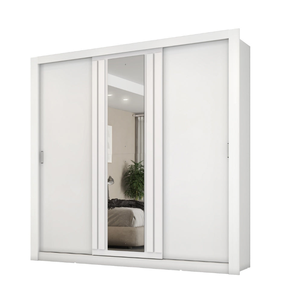 Guarda Roupa Casal 3 Portas Doha Lux Carraro Branco Ripado