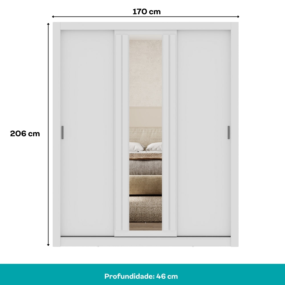 Guarda Roupa Casal 3 Portas Doha Lux Carraro Branco Ripado