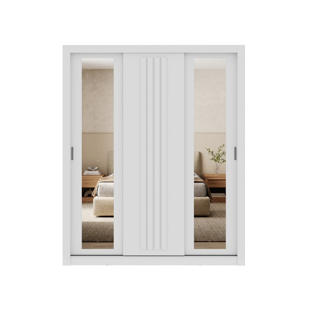 Guarda Roupa Casal 3 Portas Doha c/ Espelhos Laterais Carraro Branco