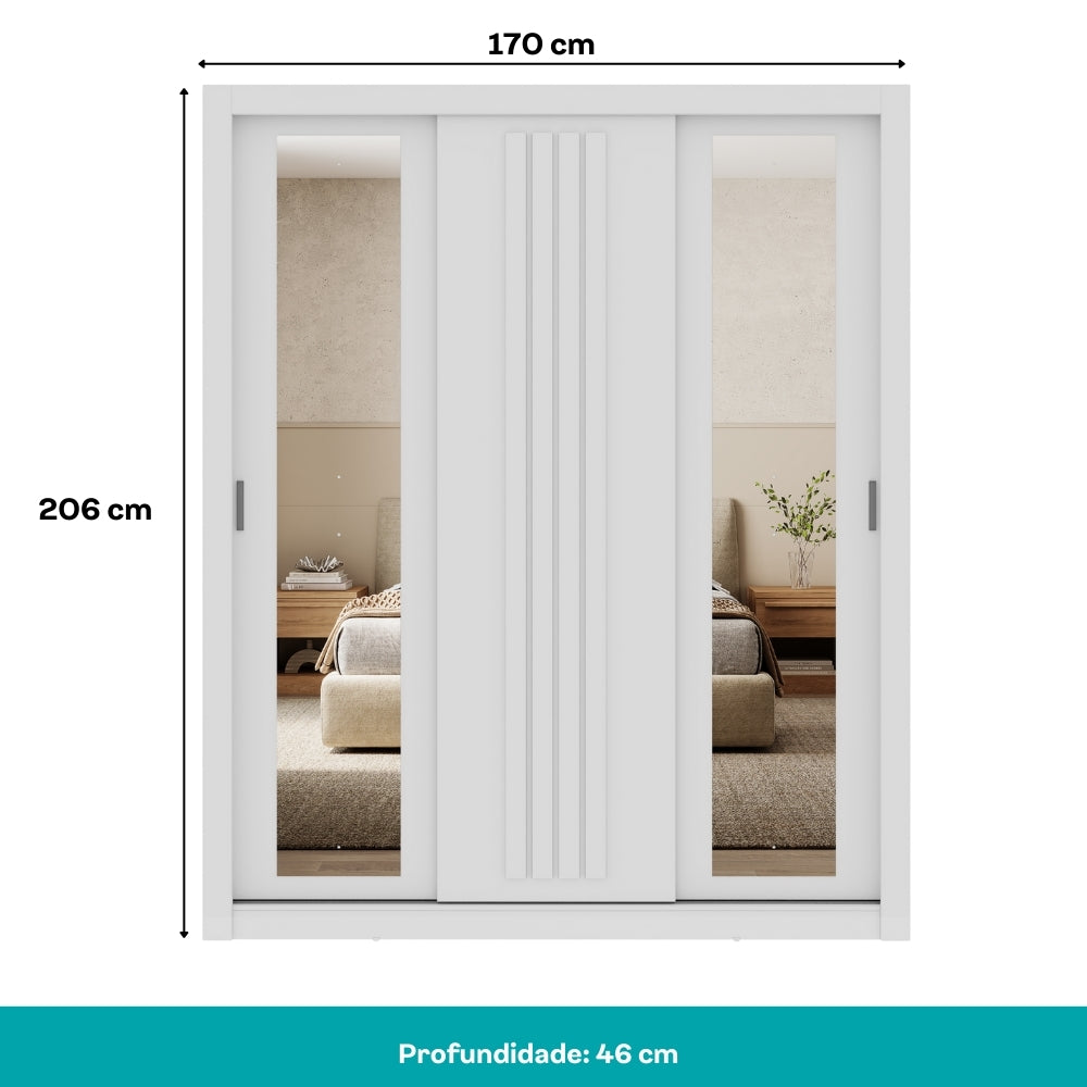 Guarda Roupa Casal 3 Portas Doha c/ Espelhos Laterais Carraro Branco