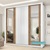 Guarda Roupa Casal 3 Portas Doha c/ Espelhos Laterais Carraro Branco
