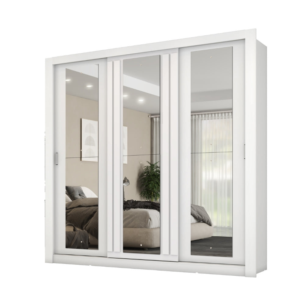 Guarda Roupa Casal 3 Portas Doha c/ 3 Espelhos Carraro Branco