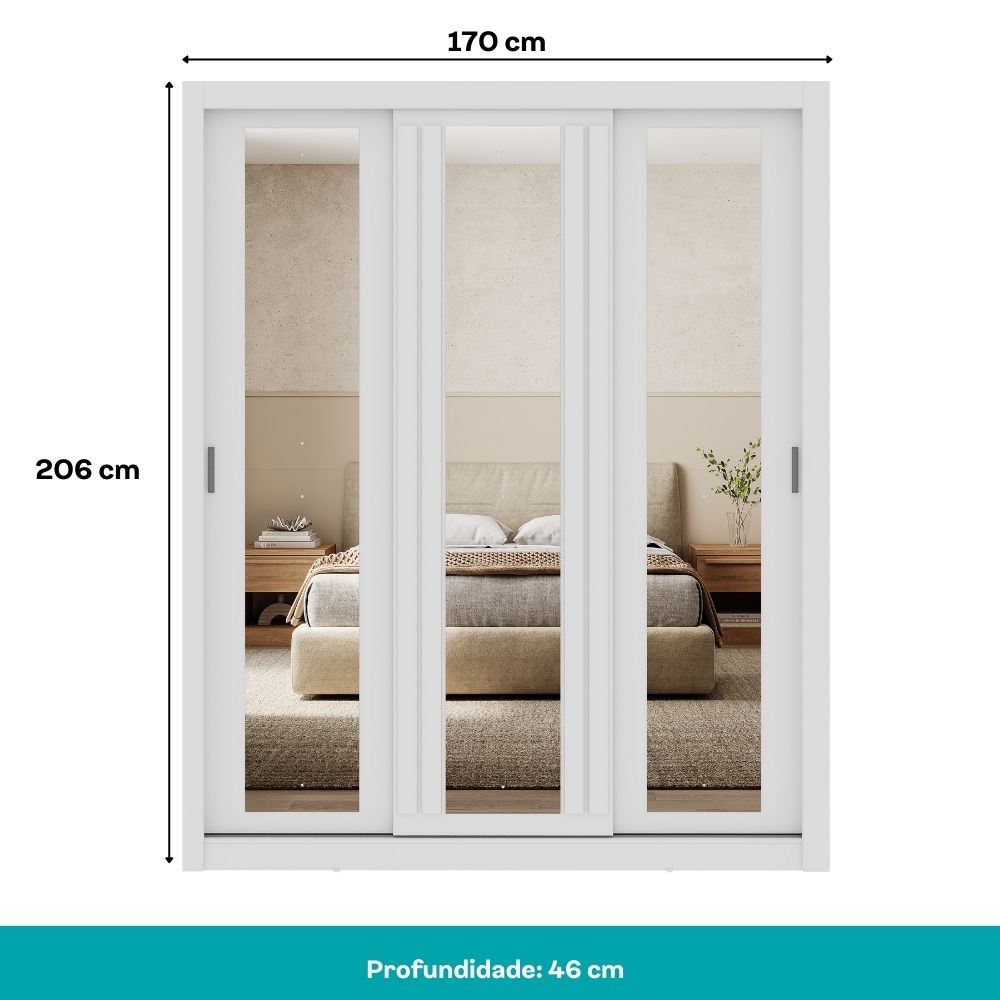 Guarda Roupa Casal 3 Portas Doha c/ 3 Espelhos Carraro Branco