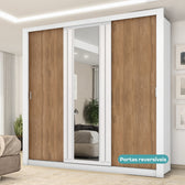 Guarda Roupa Casal 3 Portas Doha Prime 2 Gavetas Carraro Ripado Branco