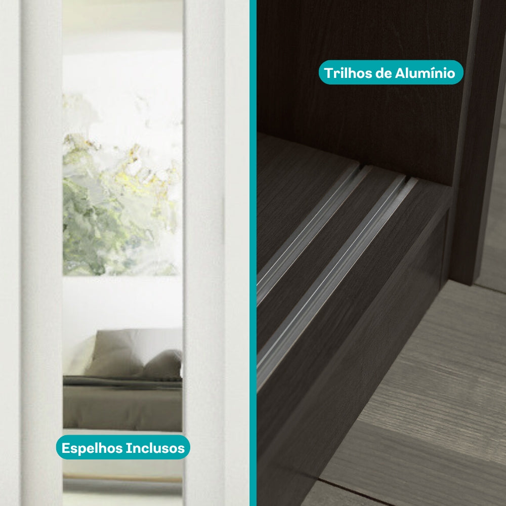 Guarda Roupa Casal 3 Portas Doha Prime 2 Gavetas Carraro Ripado Branco