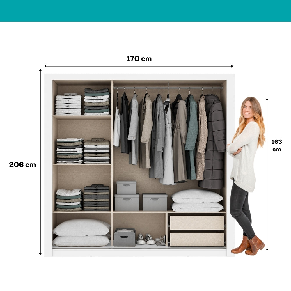 Guarda Roupa Casal 3 Portas Doha Prime 2 Gavetas Carraro Ripado Branco