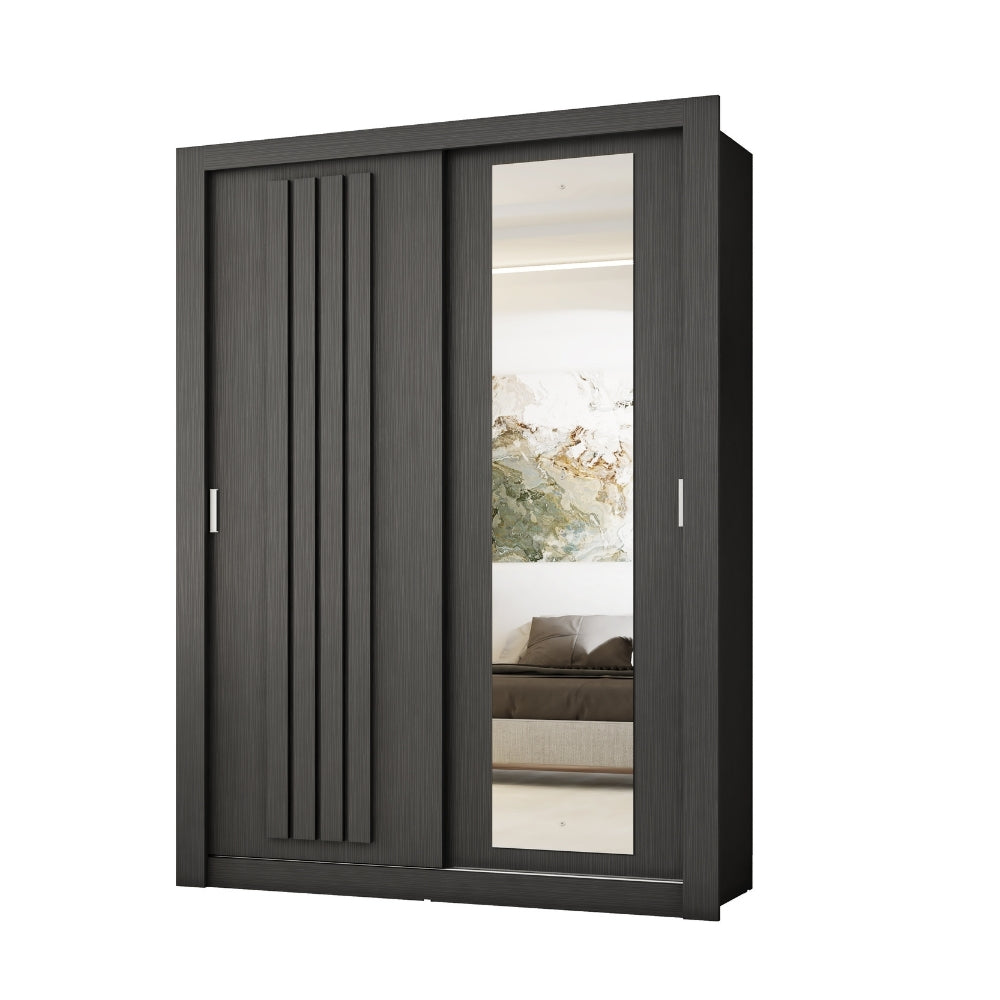 Guarda Roupa Solteiro 2 Portas Darvi c/ Espelho Direito Carraro Preto Touch