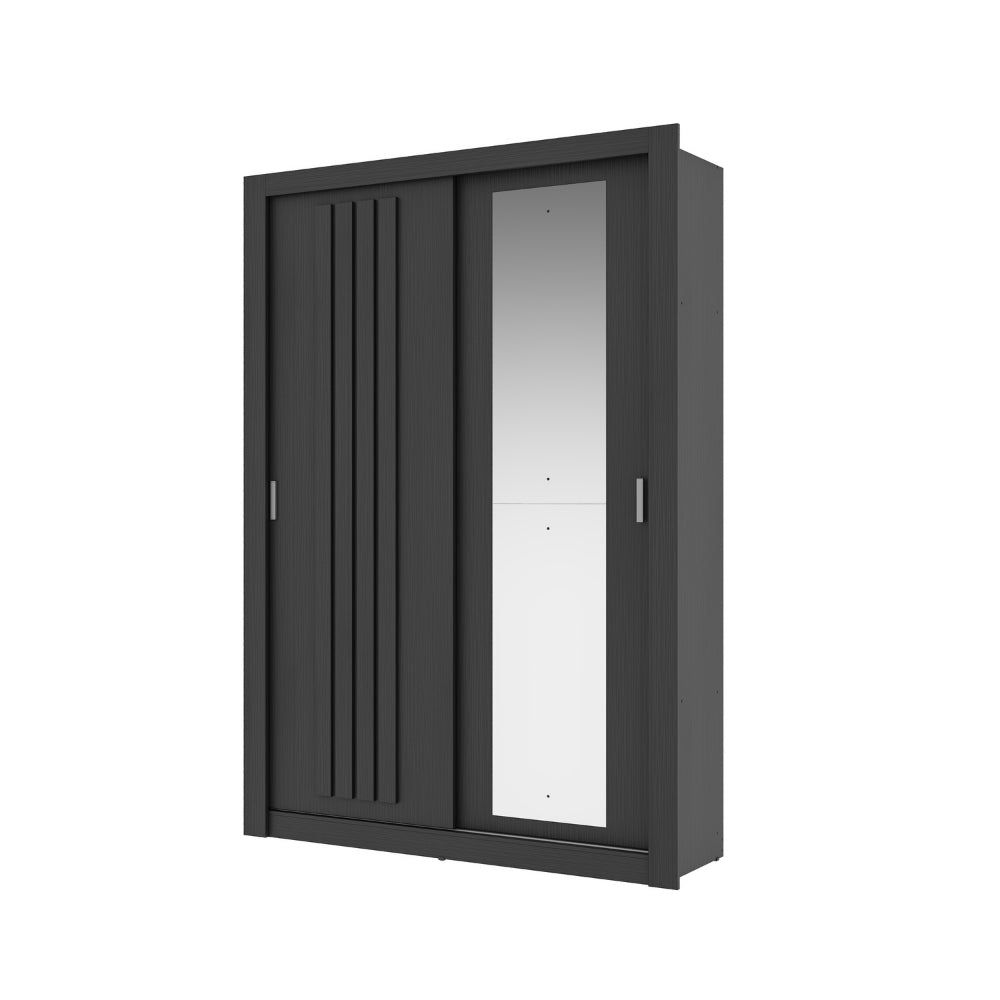 Guarda Roupa Solteiro 2 Portas Darvi c/ Espelho Direito Carraro Preto Touch