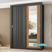 Guarda Roupa Solteiro 2 Portas Darvi c/ Espelho Direito Carraro Preto Touch