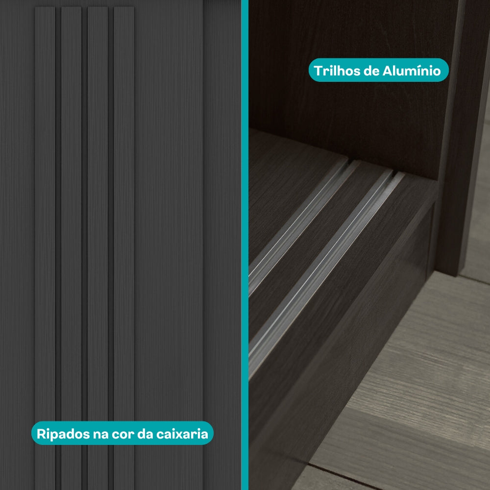 Guarda Roupa Solteiro 2 Portas Darvi c/ 2 Espelhos Carraro Preto Touch