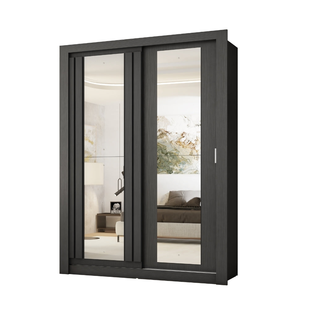 Guarda Roupa Solteiro 2 Portas Darvi c/ 2 Espelhos Carraro Preto Touch