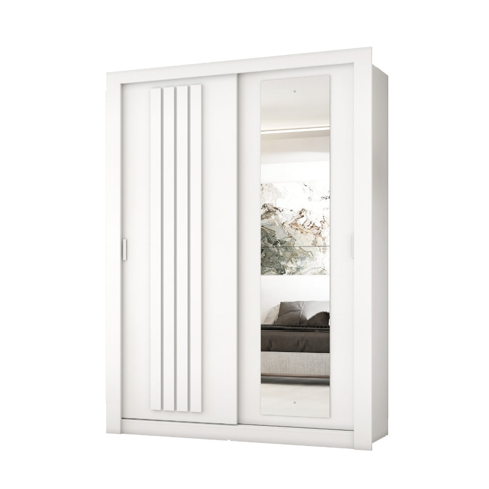 Guarda Roupa Solteiro 2 Portas Darvi c/ Espelho Direito Carraro Branco