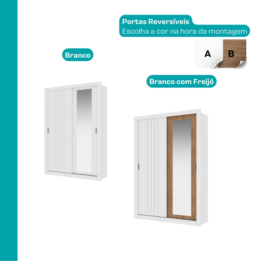 Guarda Roupa Solteiro 2 Portas Darvi c/ Espelho Direito Carraro Branco