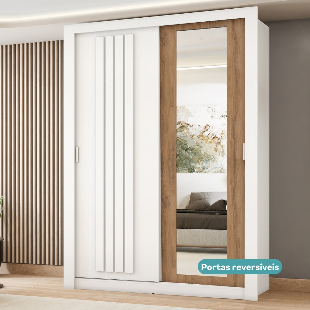 Guarda Roupa Solteiro 2 Portas Darvi c/ Espelho Direito Carraro Branco