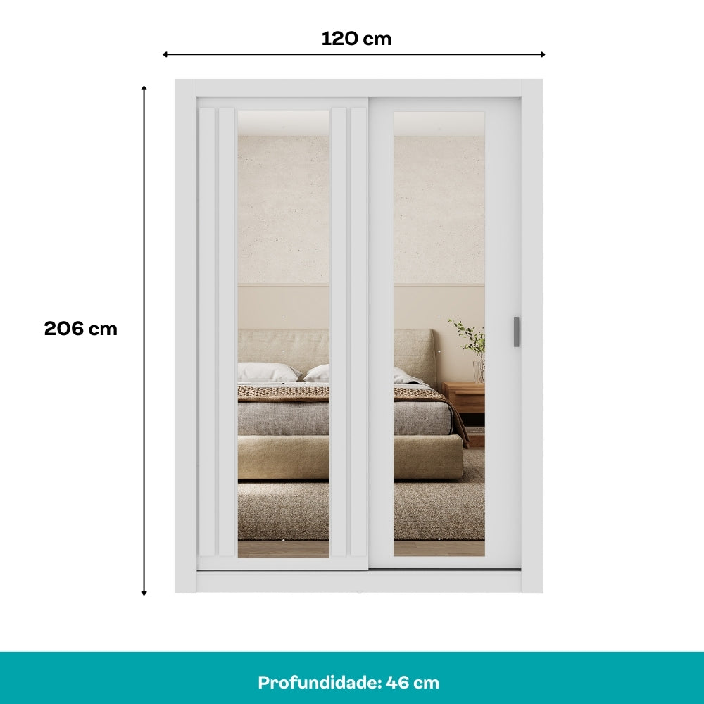 Guarda Roupa Solteiro 2 Portas Darvi c/ 2 Espelhos Carraro Branco