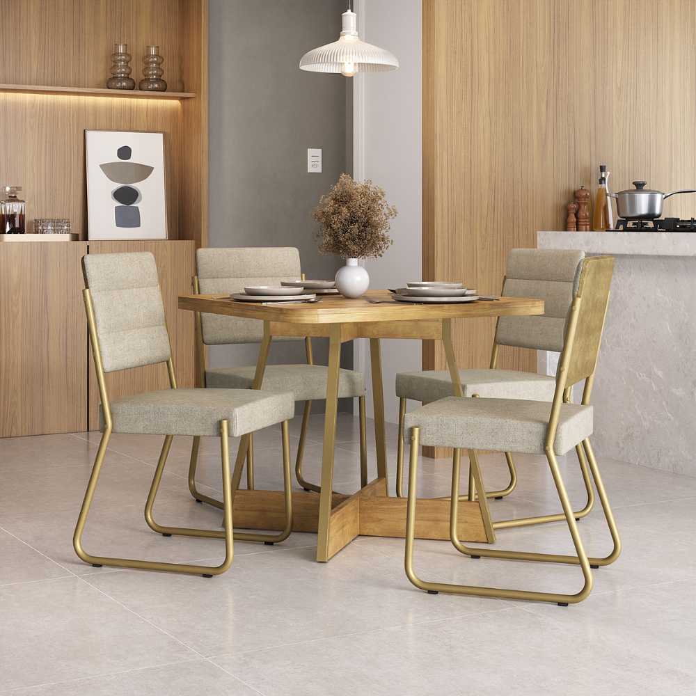 Conjunto Sala de Jantar 4 Cadeiras Charlotte Carraro Carvalho Dourado
