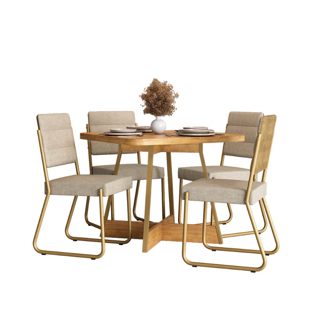 Conjunto Sala de Jantar 4 Cadeiras Charlotte Carraro Carvalho Dourado