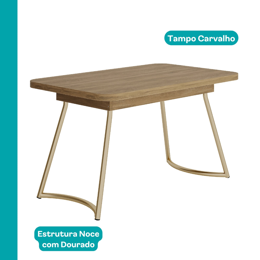 Conjunto Sala de Jantar 4 Cadeiras Marbella Carraro Carvalho Dourado