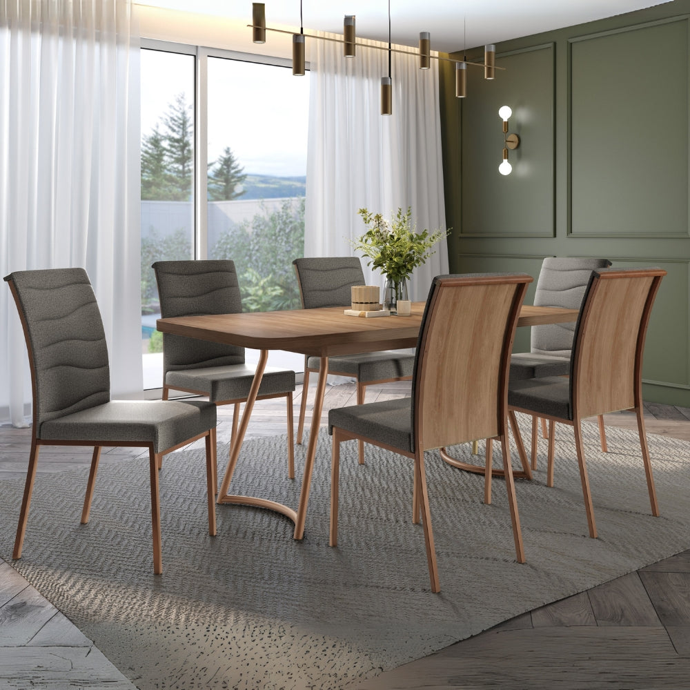 Conjunto Sala de Jantar 6 Cadeiras York Carraro Nogal Rosê